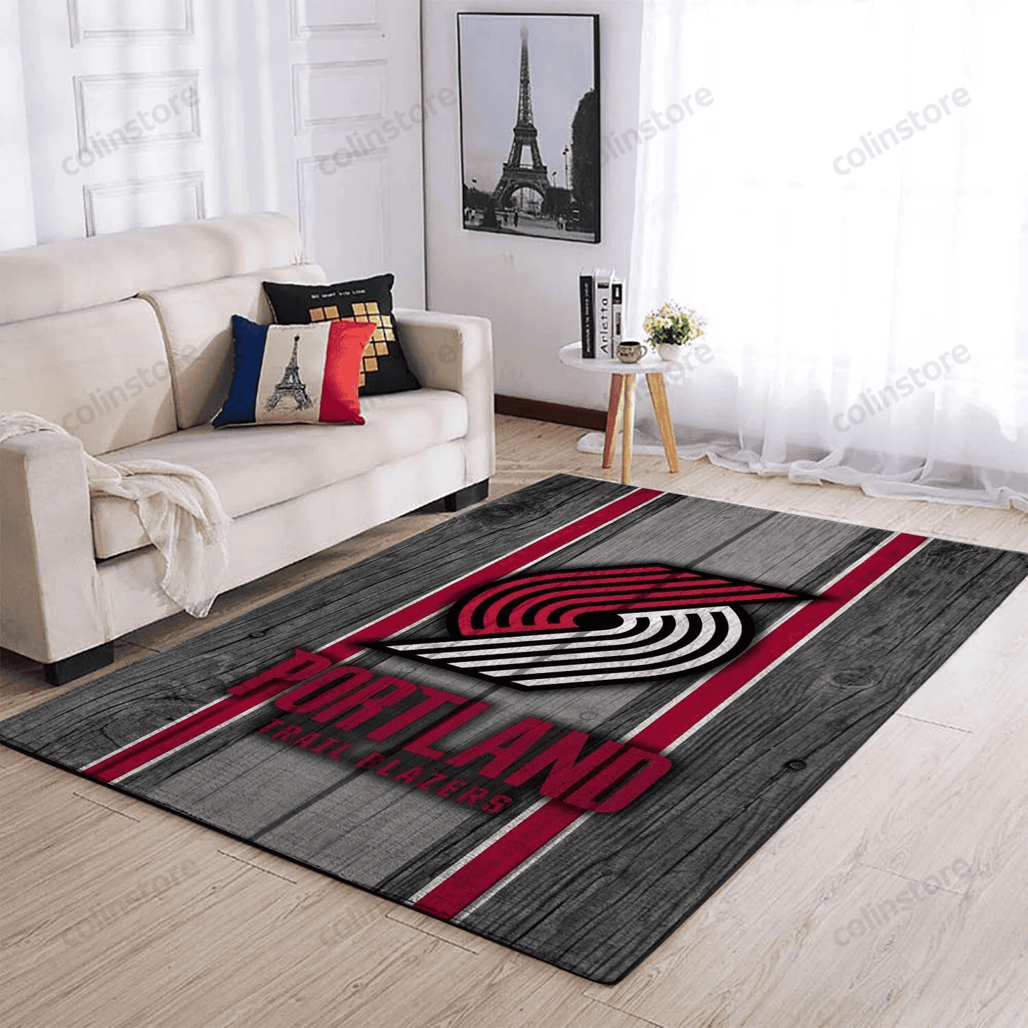 Portland Trailblazers Team Logo Wooden Rectangle Area Rug – Full Print Carpet For Living Room & Bedroom Home Decor