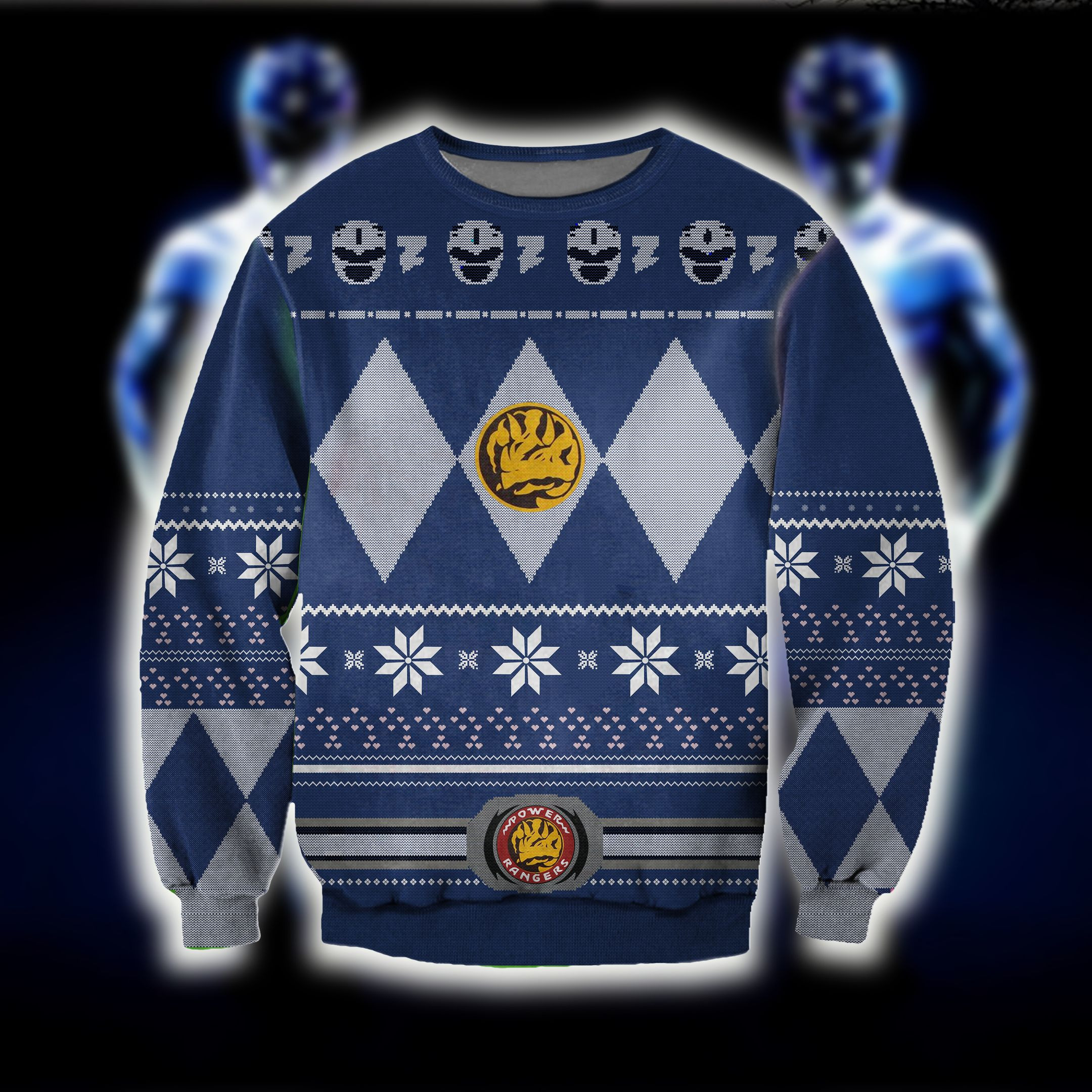 Power Rangers 1993 Film 3D Print Blue Ugly Christmas Sweater