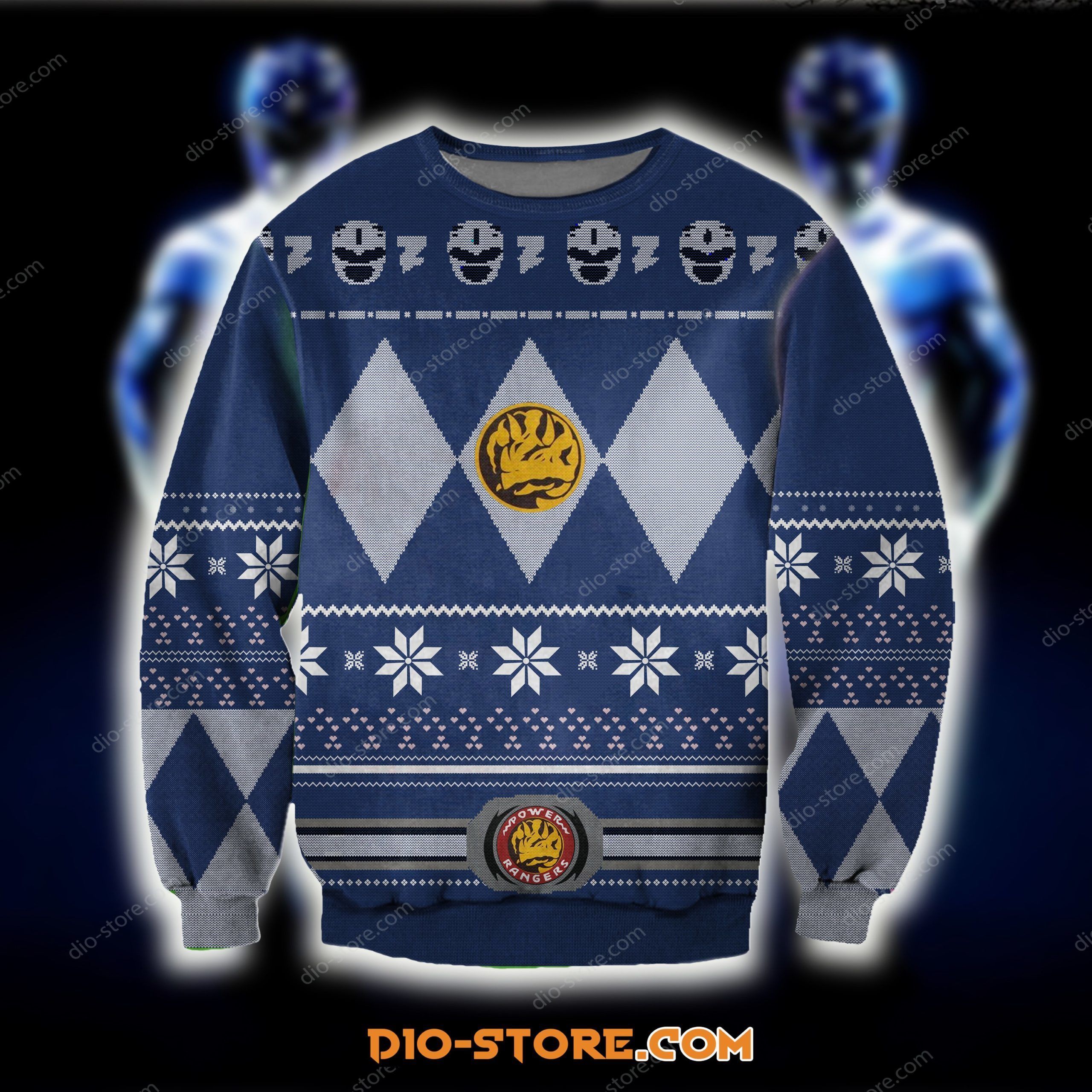 Power Rangers 1993 Film 3D Print Blue Ugly Sweater