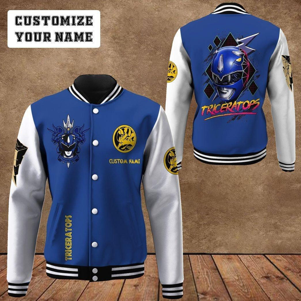 Power Rangers Blue Ranger Personalized Name Baseball Jacket for Men & Women | Movie Fan Gift