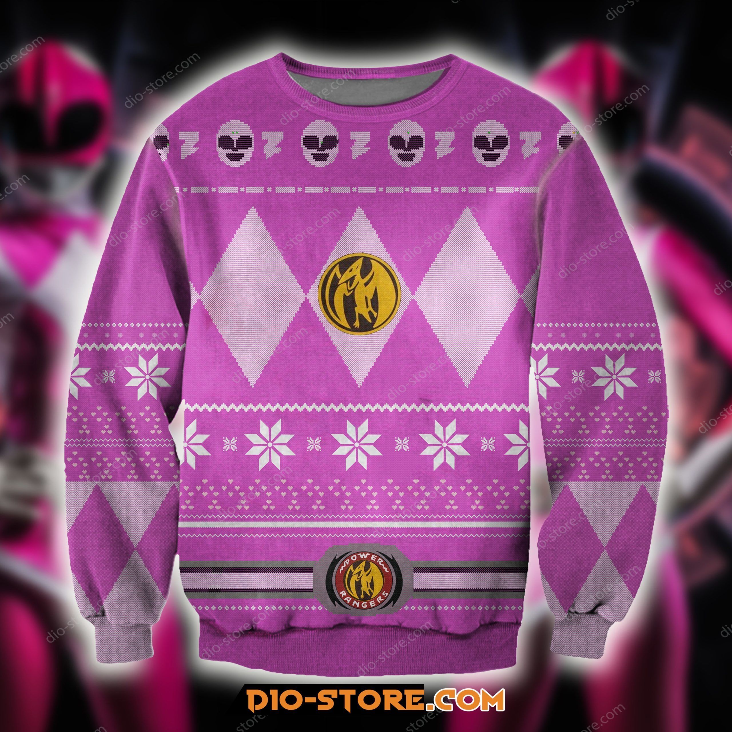 Power Rangers Knitting Pattern 3D Pink Print Ugly Sweater