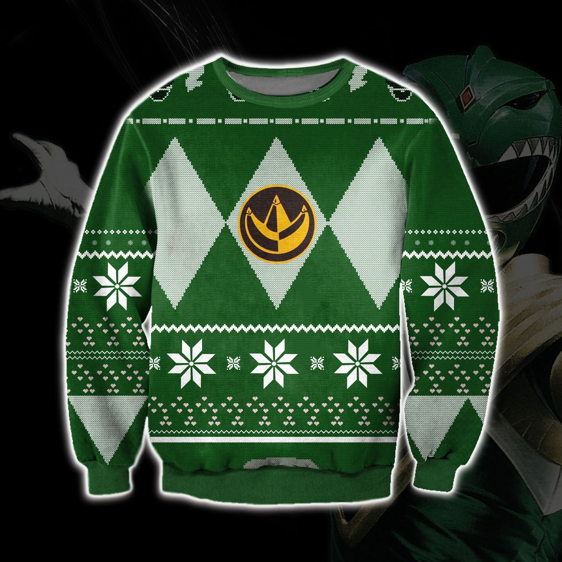 Power Rangers Knitting Pattern 3D Print Green Ugly Christmas Sweater