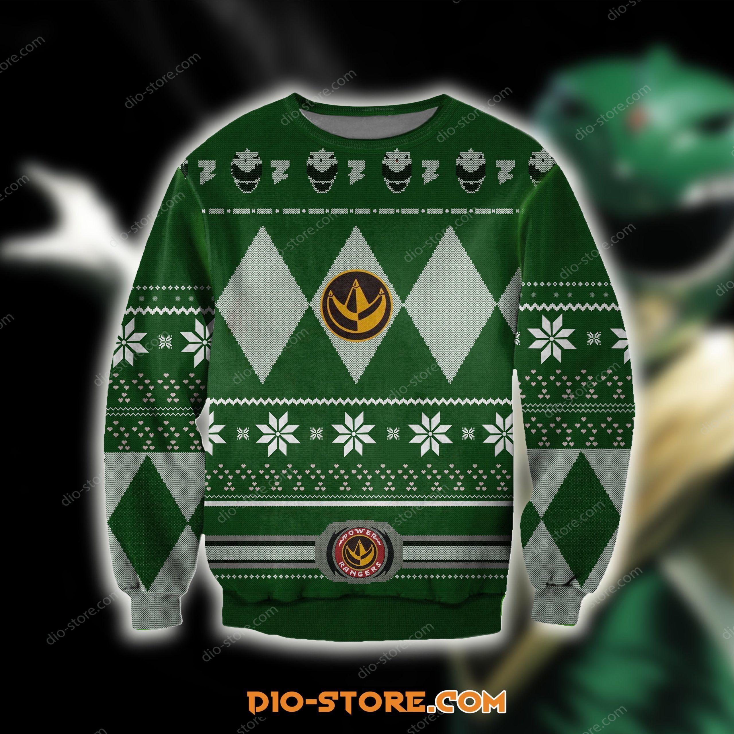 Power Rangers Knitting Pattern 3D Print Green Ugly Sweater