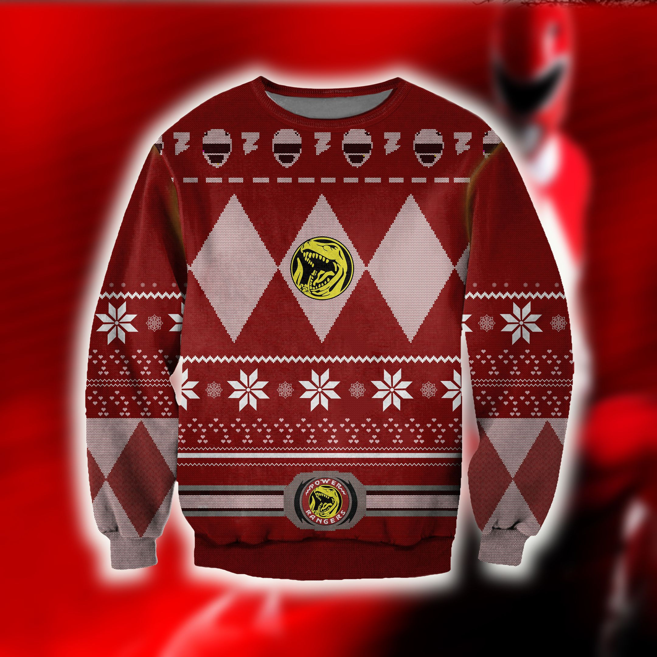 Power Rangers Knitting Pattern 3D Print Red Ugly Christmas Sweater