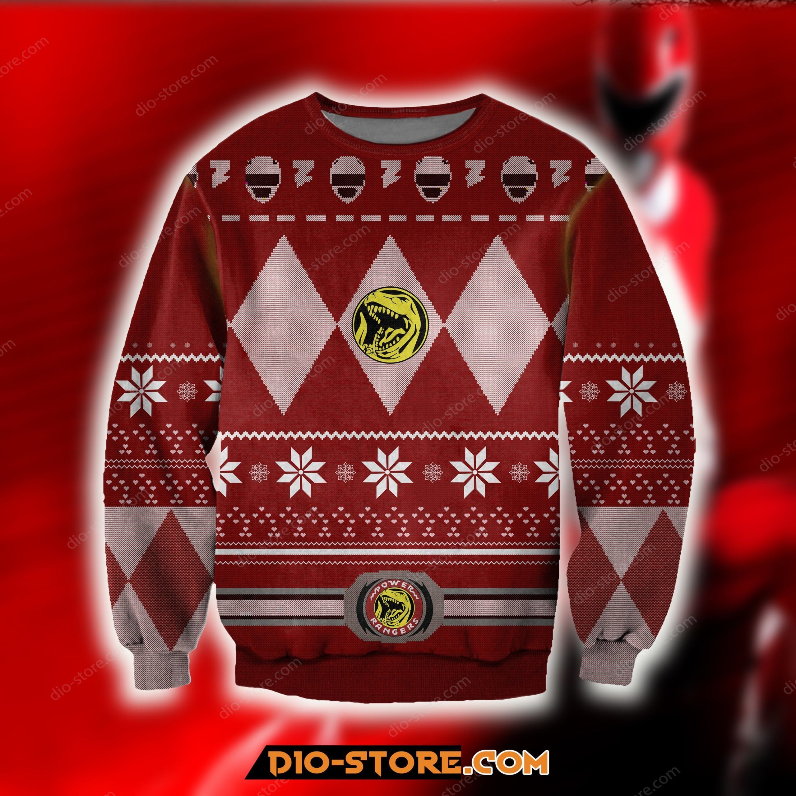 Power Rangers Knitting Pattern 3D Print Red Ugly Sweater