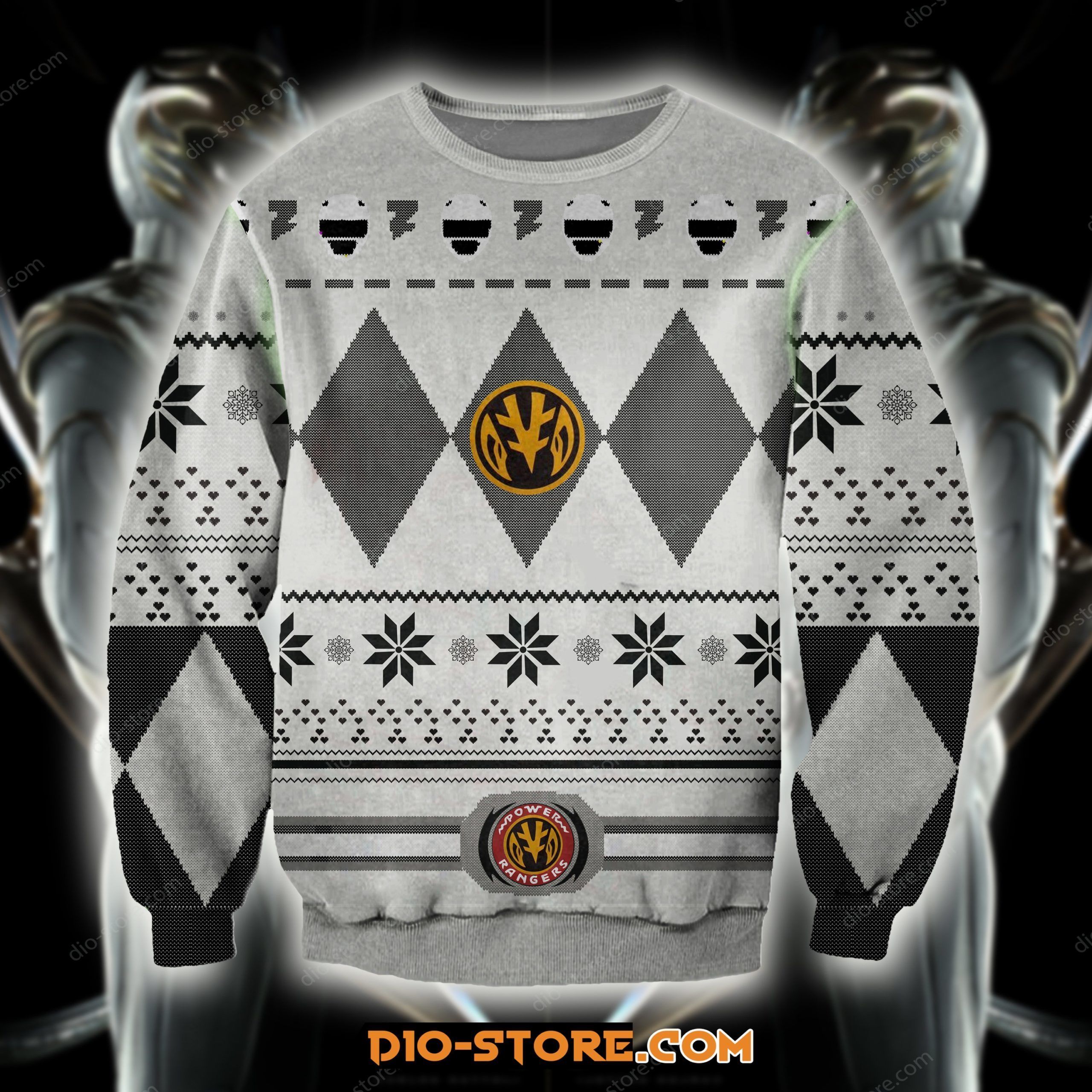 Power Rangers Knitting Pattern 3D Print White Ugly Sweater