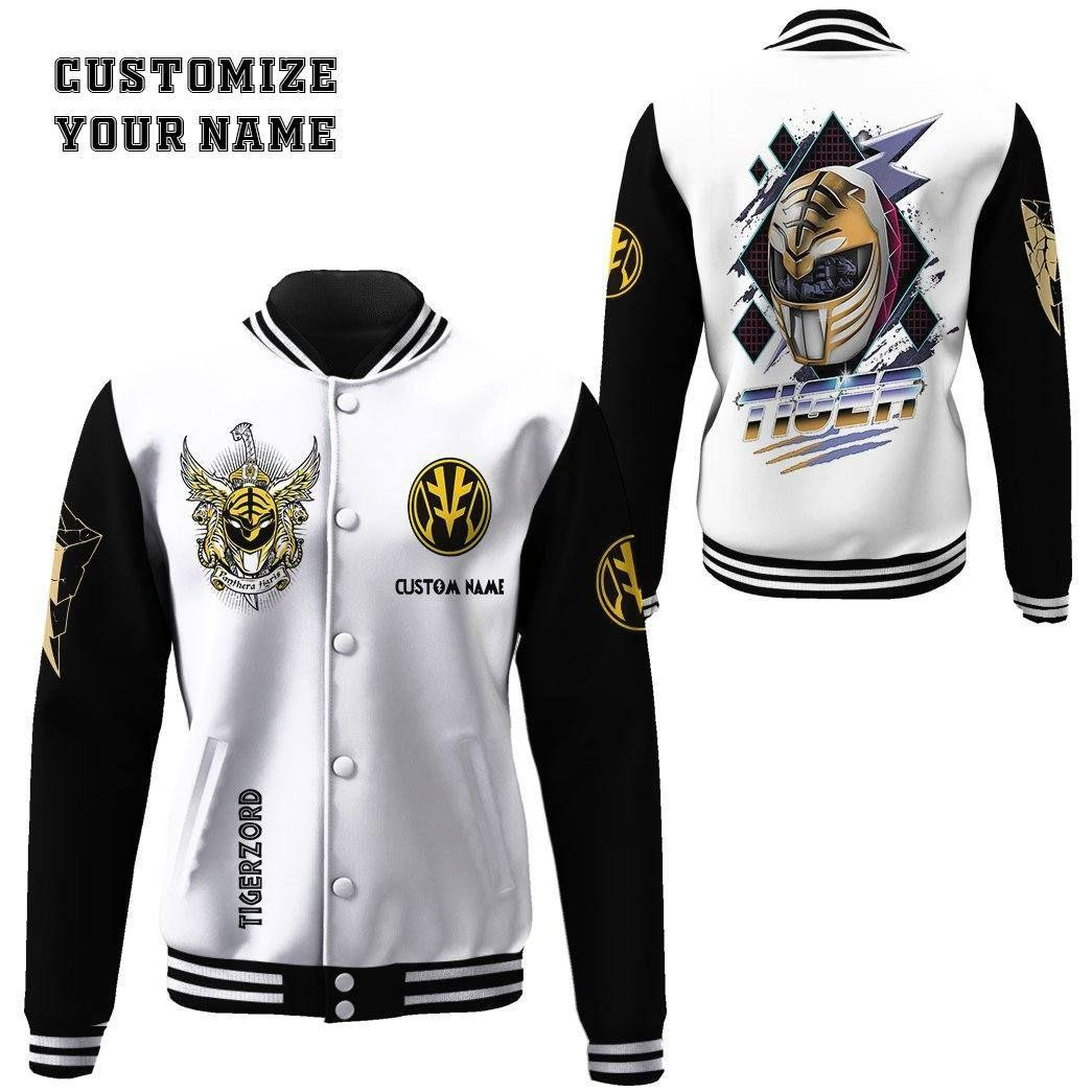 Power Rangers White Ranger Personalized Name Baseball Jacket for Men & Women | Movie Fan Gift