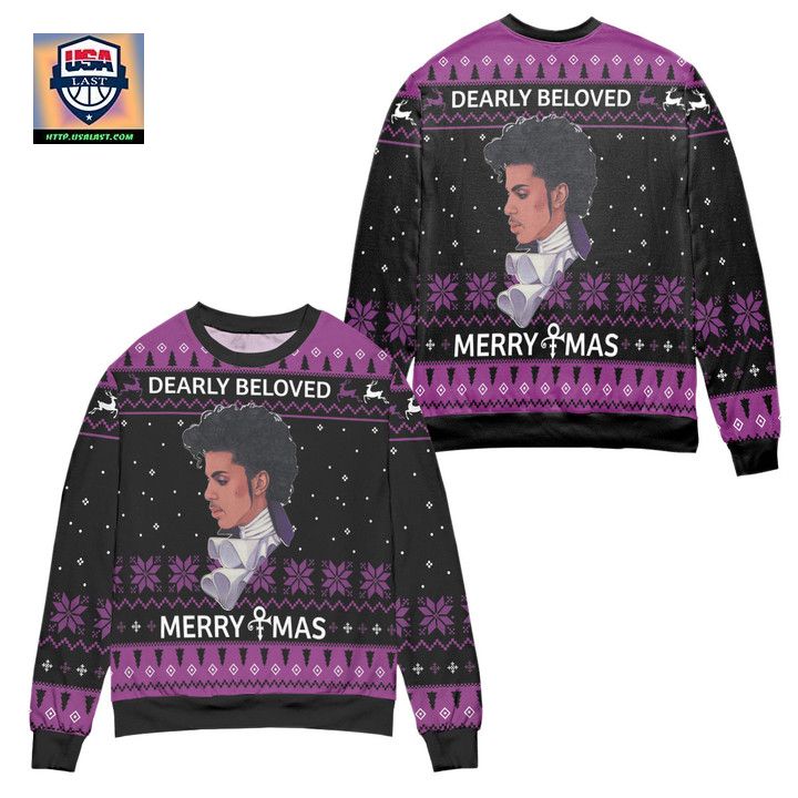 Prince Dearly Beloved Merry Christmas Ugly Christmas Sweater Black Purple