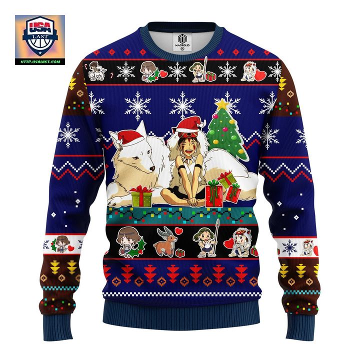 Princess Mononoke Ugly Christmas Sweater Blue 1 Amazing Gift Idea Thanksgiving Gift