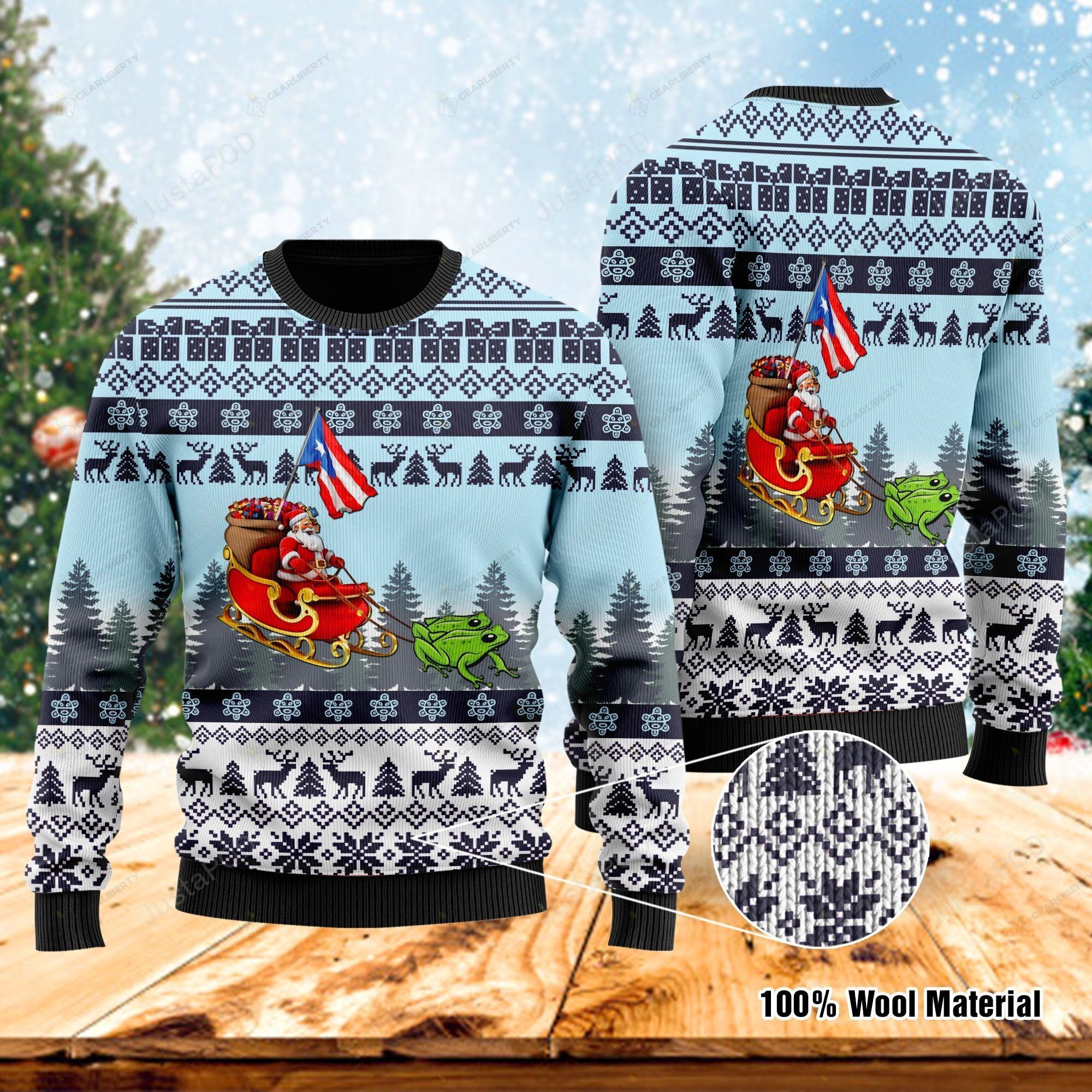 Puerto Rico Santa Claus With Coqui Frog Ugly Christmas Sweater, Perfect Holiday Gift