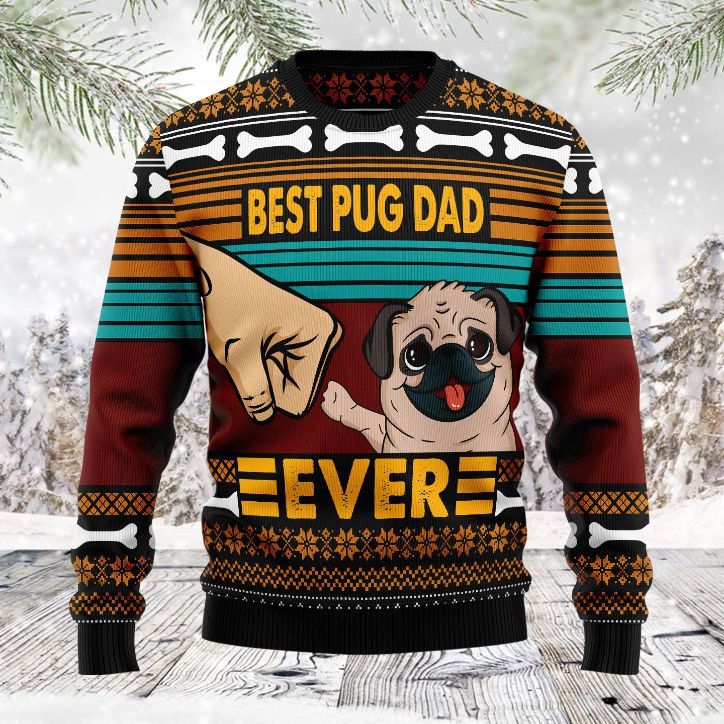 Pug Best Dog Dad Ugly Christmas Sweater, Perfect Holiday Gift
