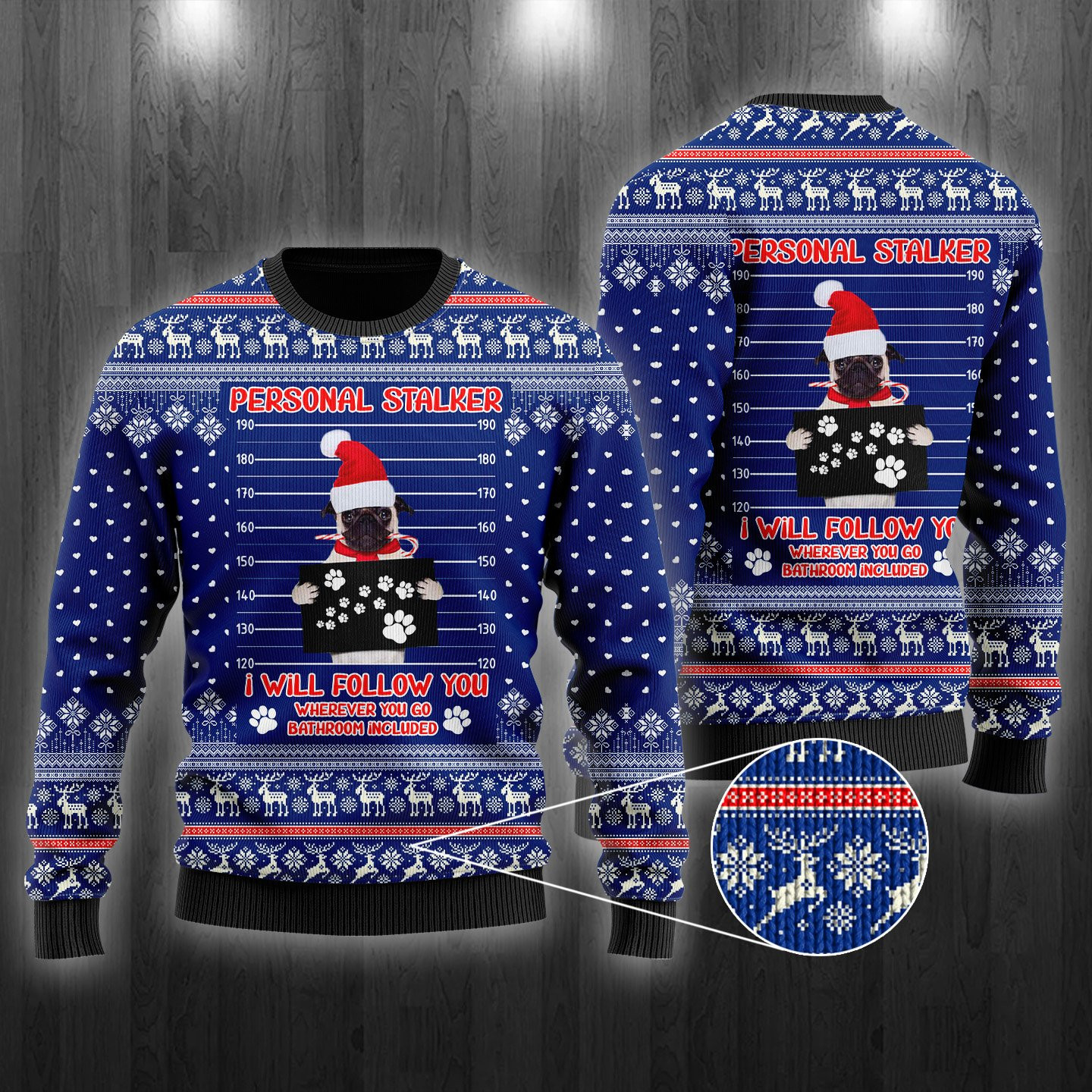 Pug Dog As Santa Claus Personal Stalker Ugly Christmas Sweater, Perfect Holiday Gift