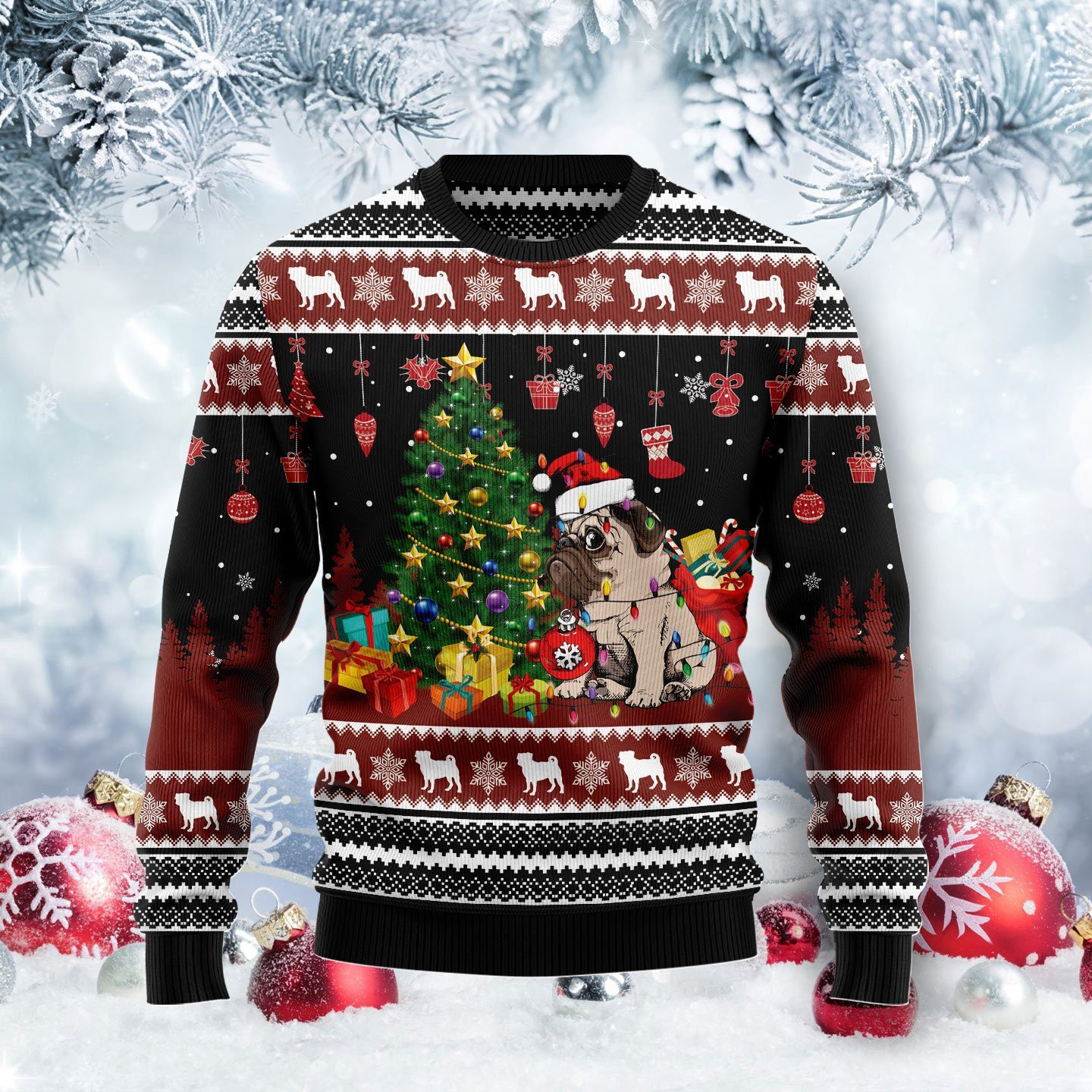 Pug Merry Christmas Ugly Christmas Sweater, Perfect Holiday Gift