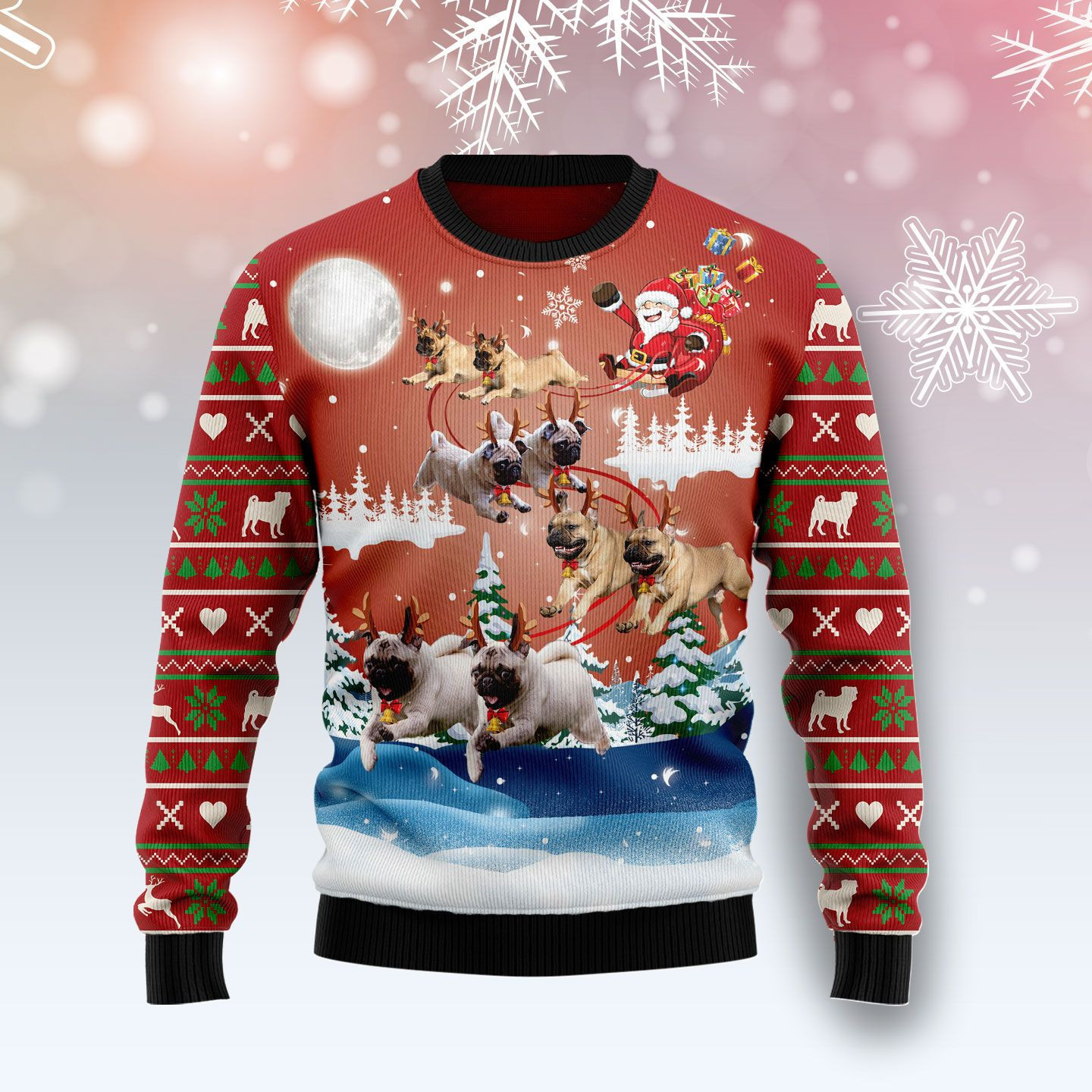 Pug Reindeer Ugly Christmas Sweater, Perfect Holiday Gift