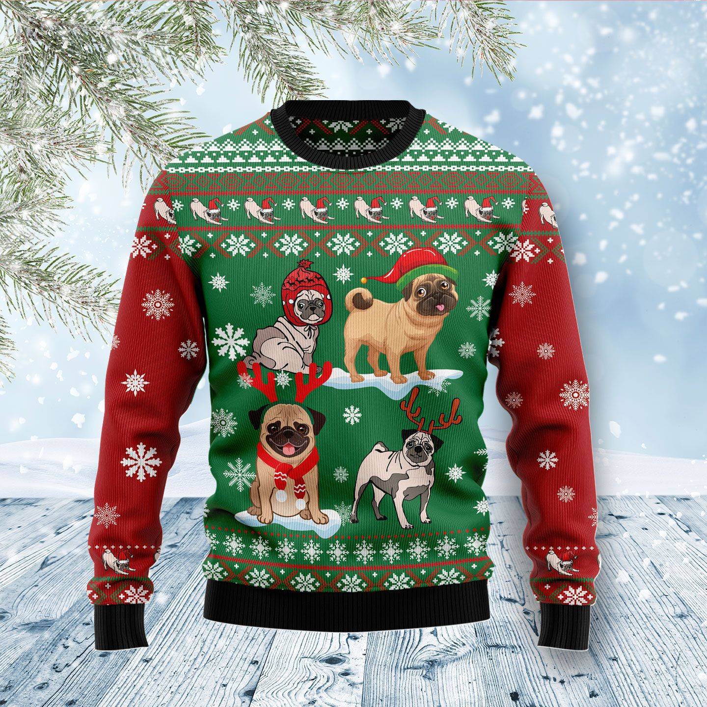 Pug Snow Day Ugly Christmas Sweater, Perfect Holiday Gift