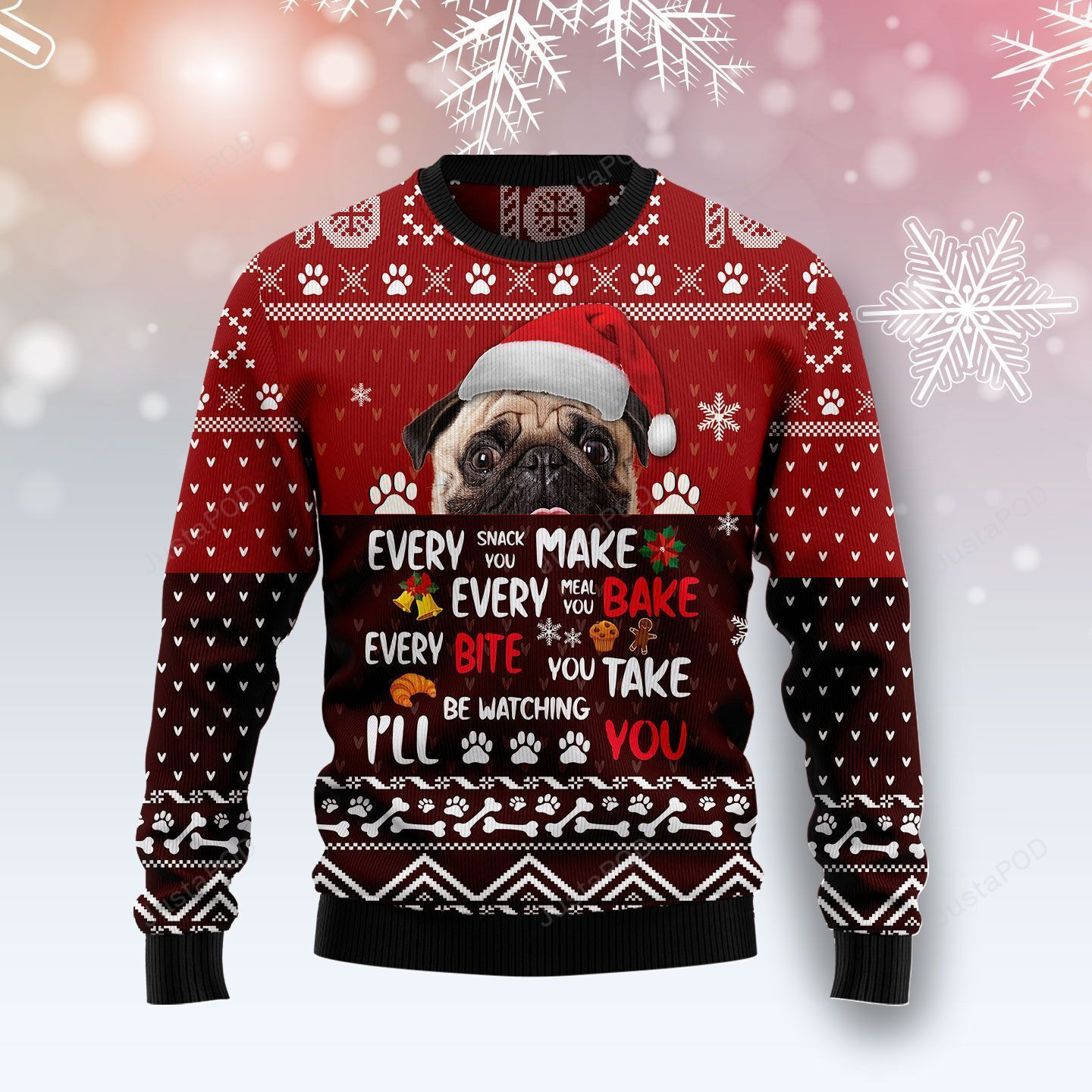 Pug Will Be Watching You Ugly Christmas Sweater, Perfect Holiday Gift