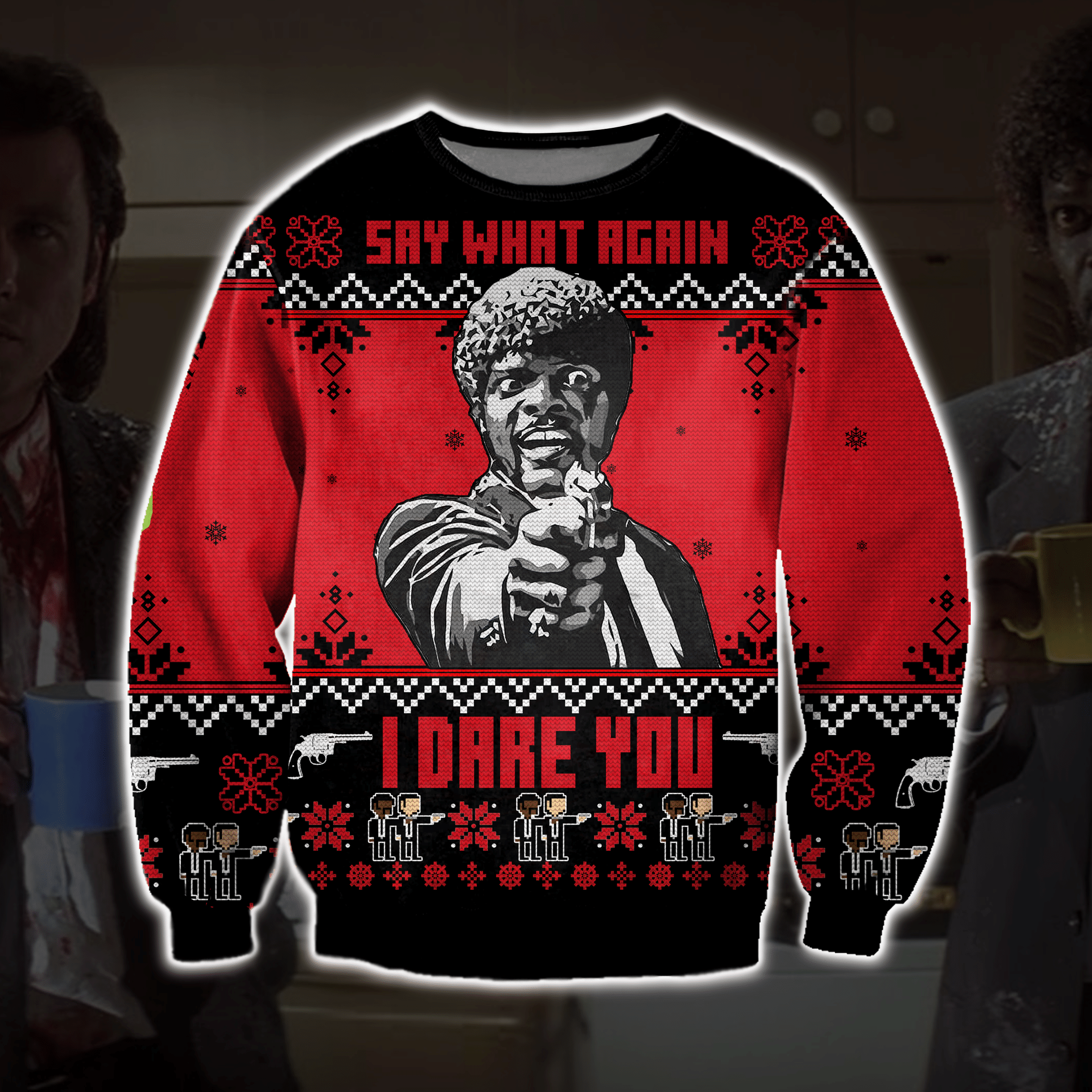 Pulp Fiction 3D Print Ugly Christmas Sweater