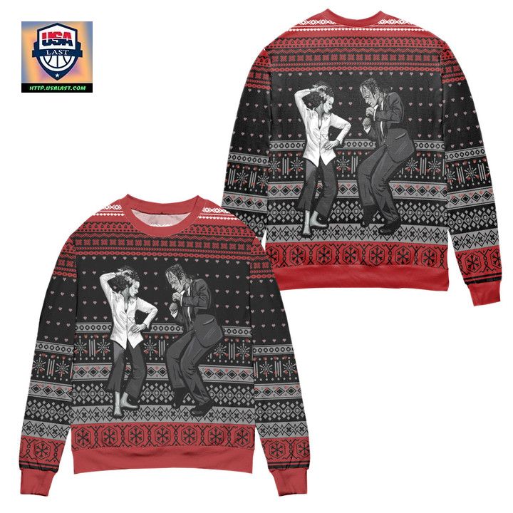 Pulp Fiction Dance Scene Snowflake Christmas Pattern Ugly Christmas Sweater