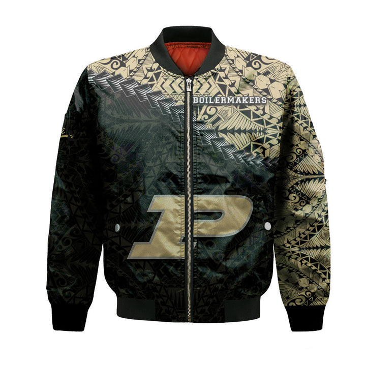 Purdue Boilermakers Gold Black Polynesian Bomber Jacket | NCAA College Team Jacket for Men & Women | Sports Fan Gift