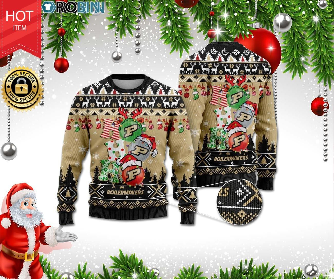 Purdue Boilermakers Ho Ho Ho Ugly Christmas Sweater