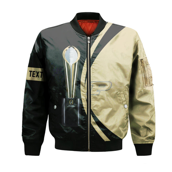 Purdue Boilermakers Personalized Text Champions Bomber Jacket | NCAA College Team Jacket for Men & Women | Sports Fan Gift