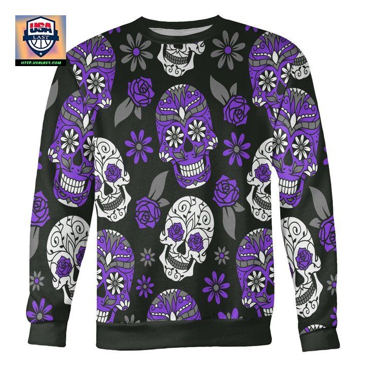 Purple And Dark Green Sugar Skull Sweater