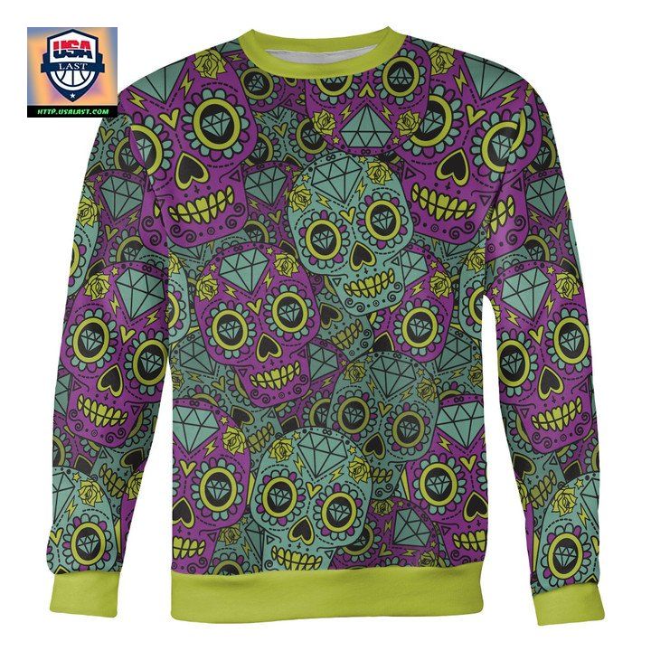 Purple And Teal Sugar Skull Sweater