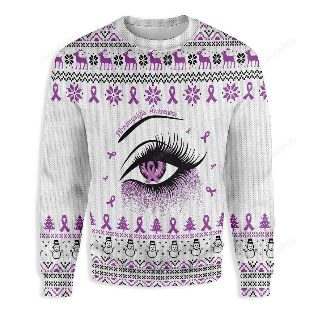 Purple Eye Fibromyalgia Awareness Ugly Christmas Sweater, Perfect Holiday Gift
