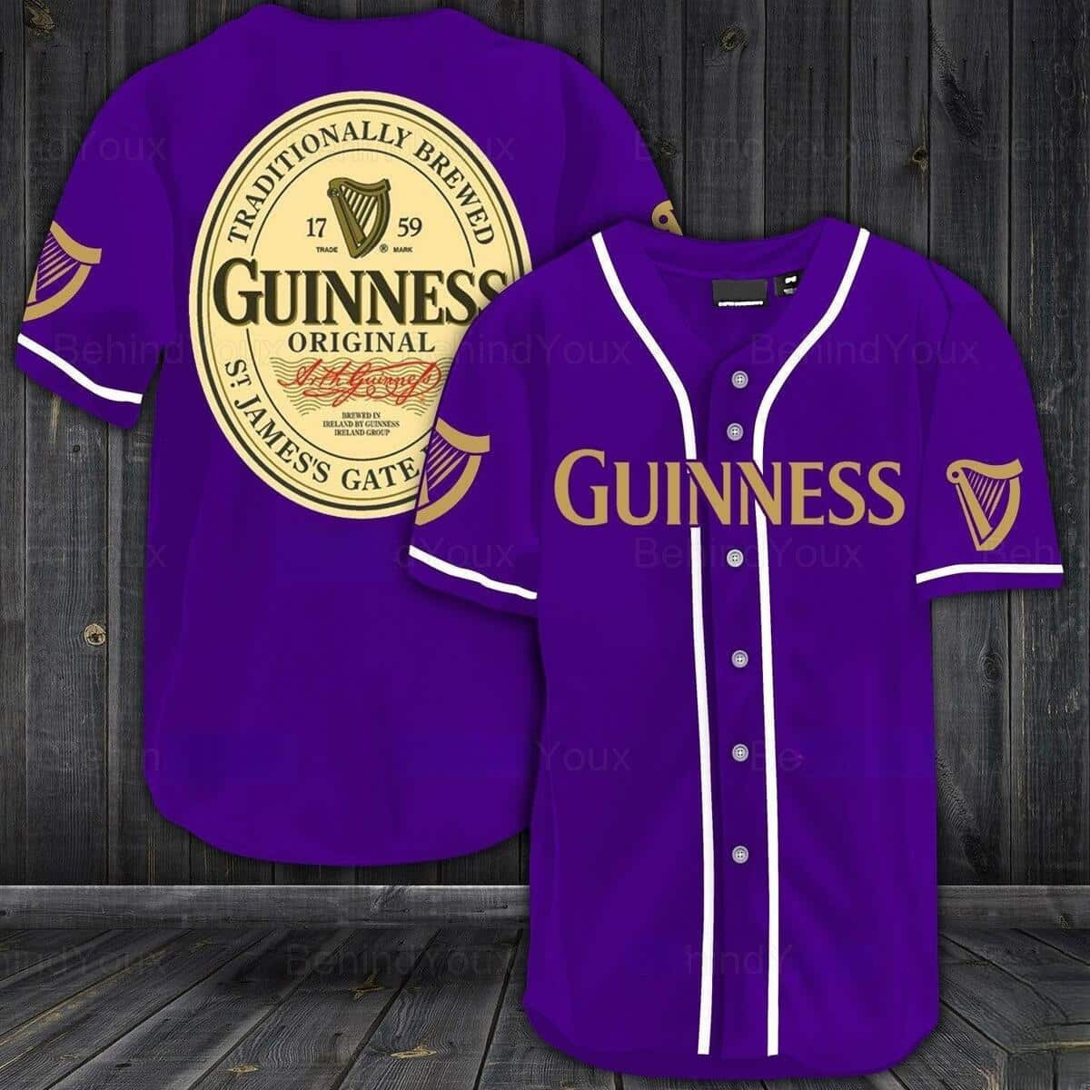 Purple Guinness Beer Baseball Jersey Gift For Sport Dad, Guinness Beer Fan Gift Idea, Beer Baseball Jersey For Men Women