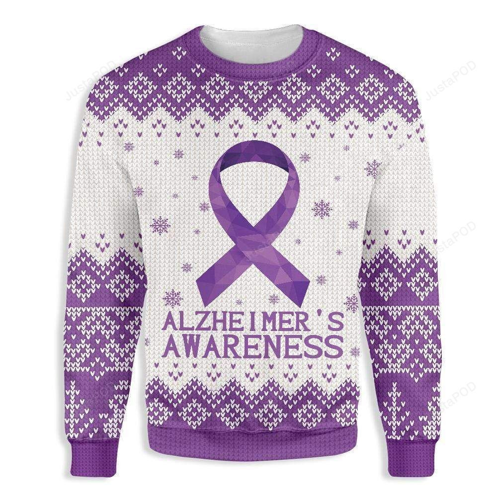 Purple Ribbon Alzheimer Awareness Ugly Christmas Sweater, Perfect Holiday Gift