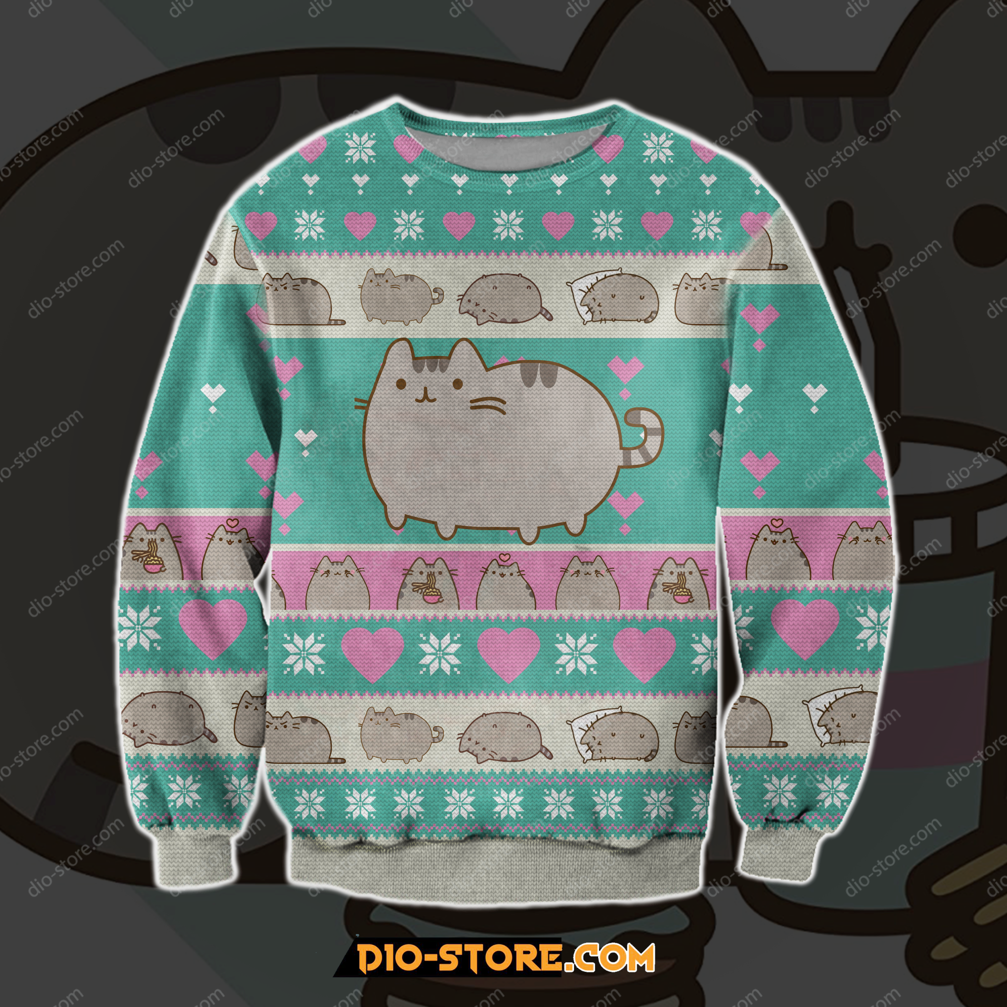Pusheen 3D Print Knitting Pattern Ugly Christmas Sweater