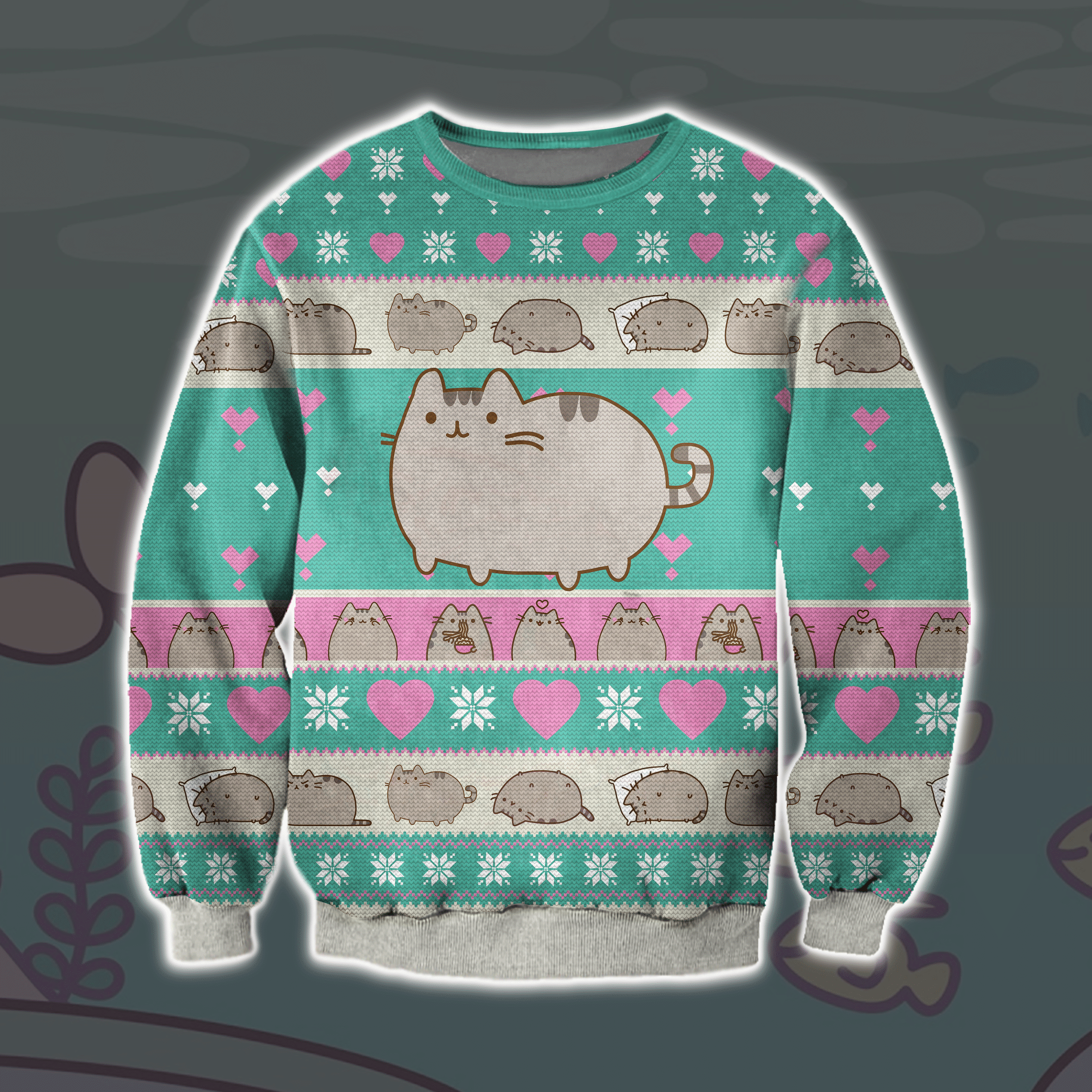 Pusheen 3D Print Knitting Pattern Ugly Christmas Sweater