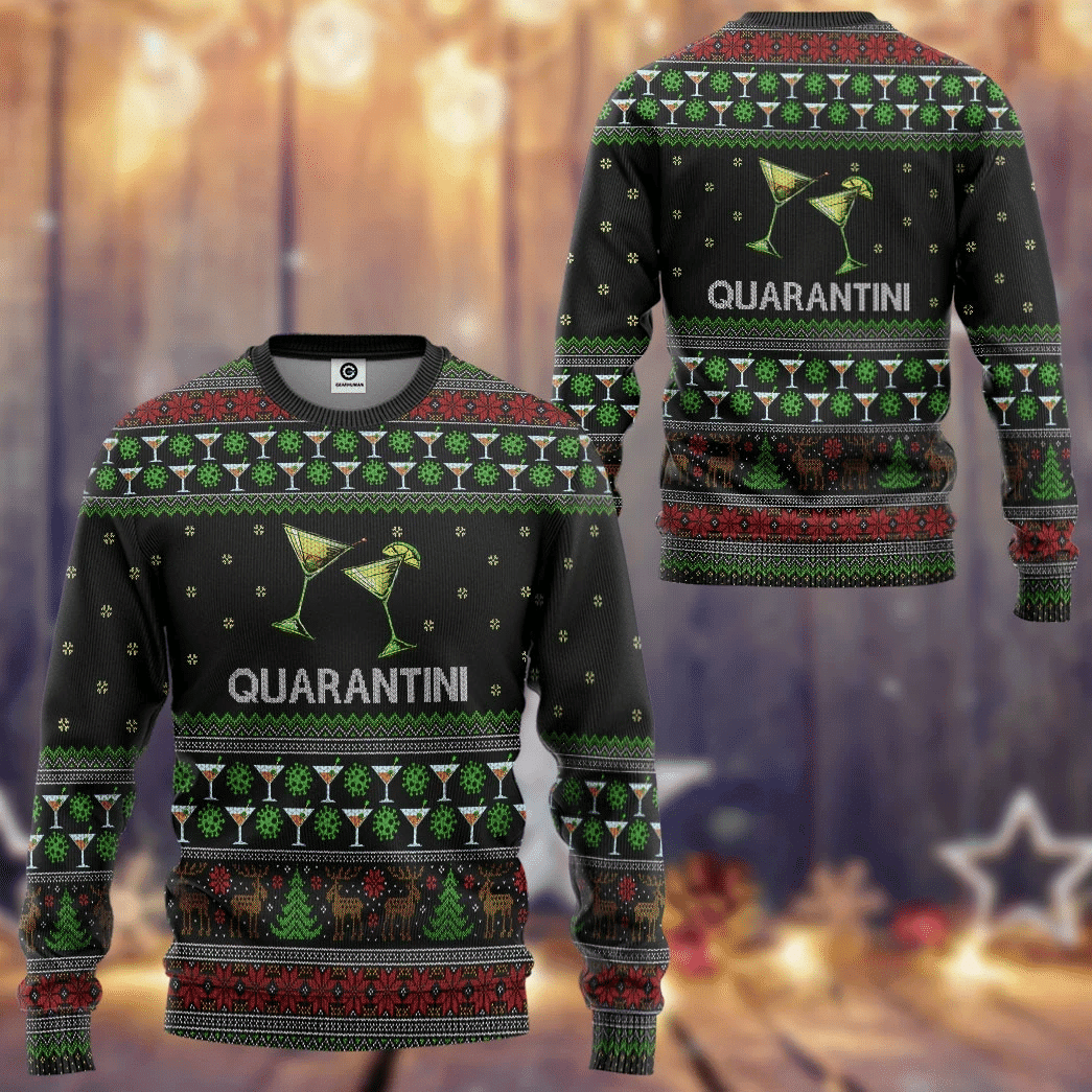 Quarantini Ugly Christmas Sweater, Perfect Holiday Gift
