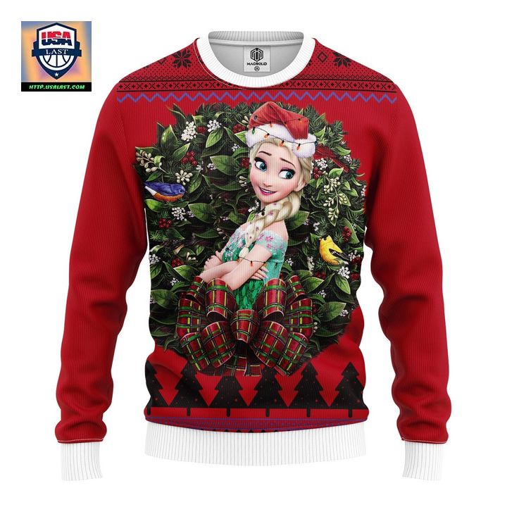 Queen Elsa Wearing Green Dress Noel Mc Ugly Christmas Sweater Thanksgiving Gift