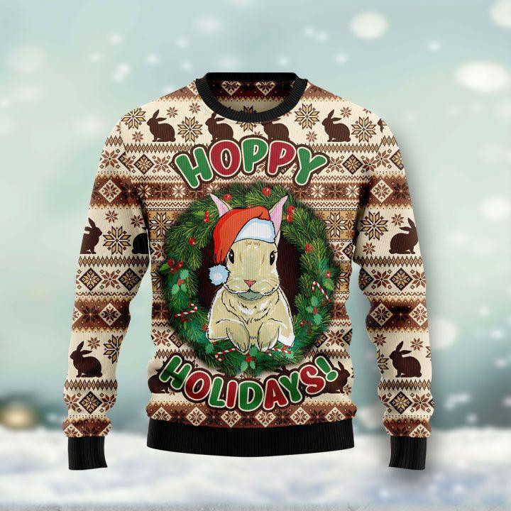 Rabbit Happy Holidays Ugly Christmas Sweater, Perfect Holiday Gift