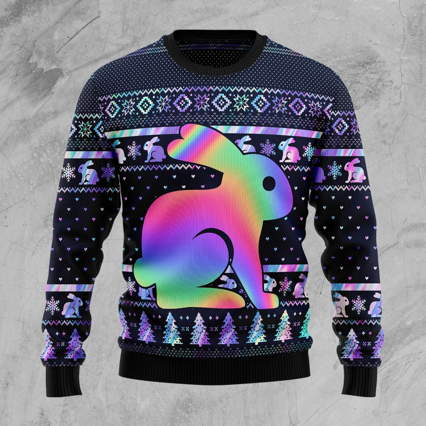 Rabbit Hologram Ugly Christmas Sweater Perfect Holiday Gift