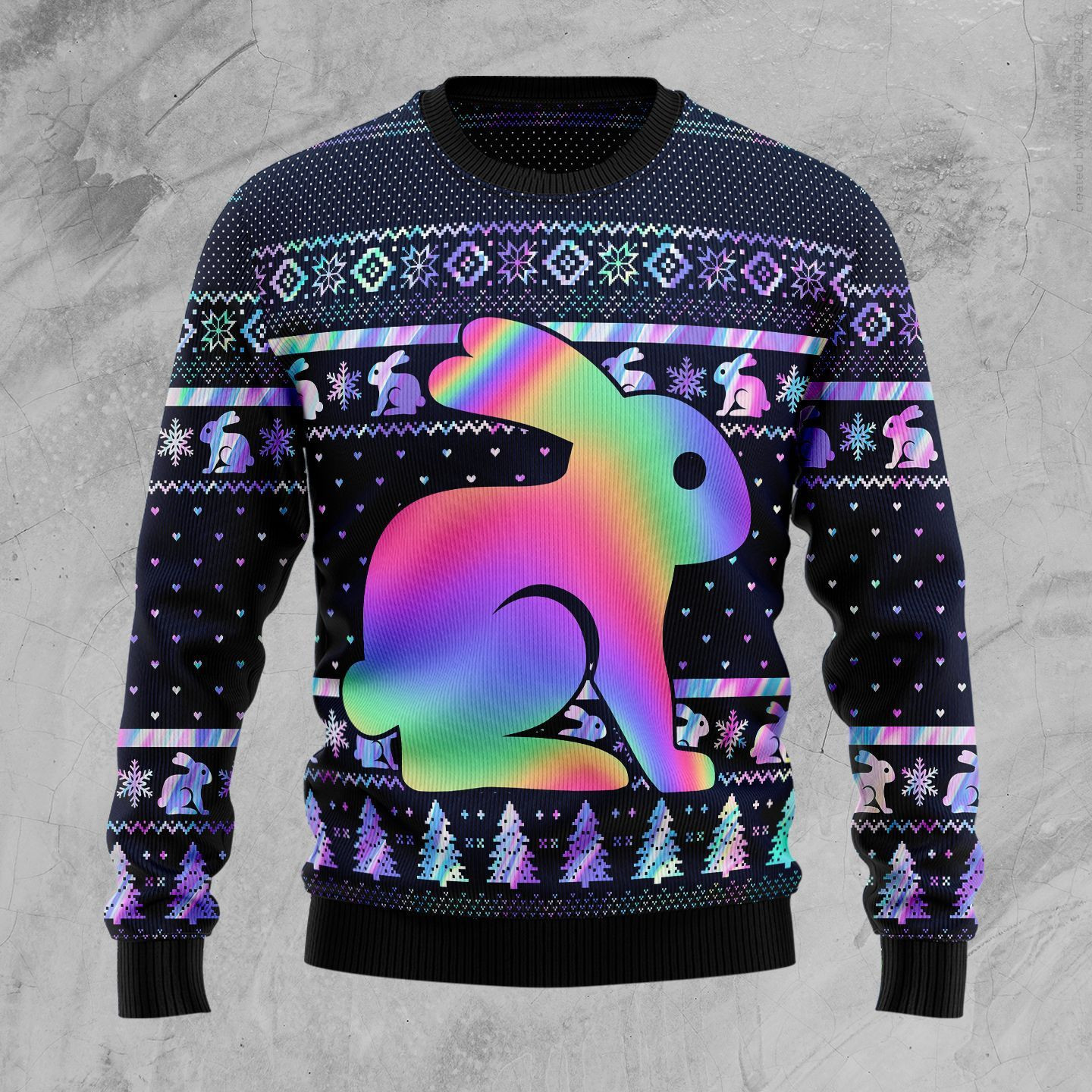 Rabbit Hologram Ugly Christmas Sweater, Perfect Holiday Gift