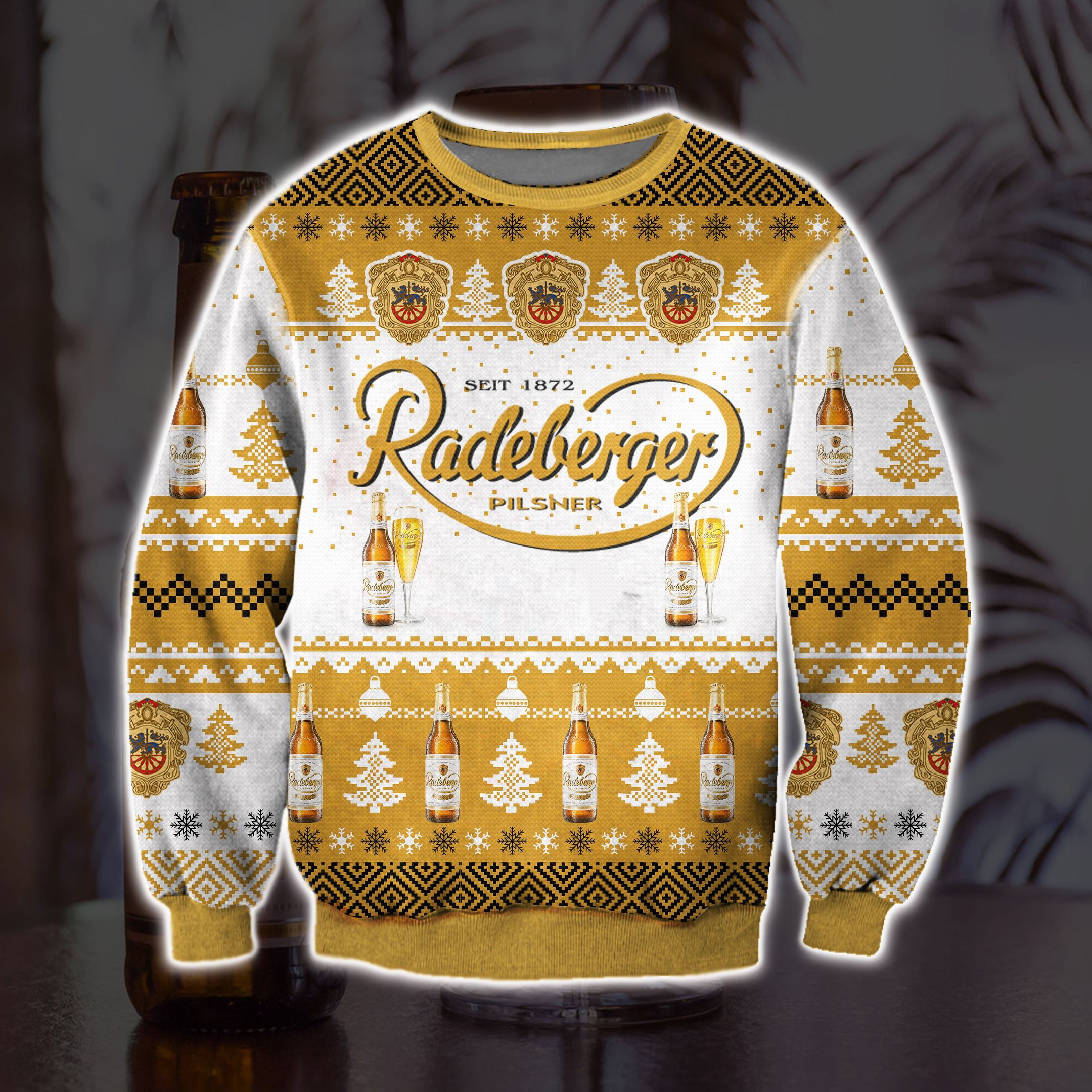 Radeberger Pilsner Beer Knitting Pattern 3D Print Ugly Christmas Sweater