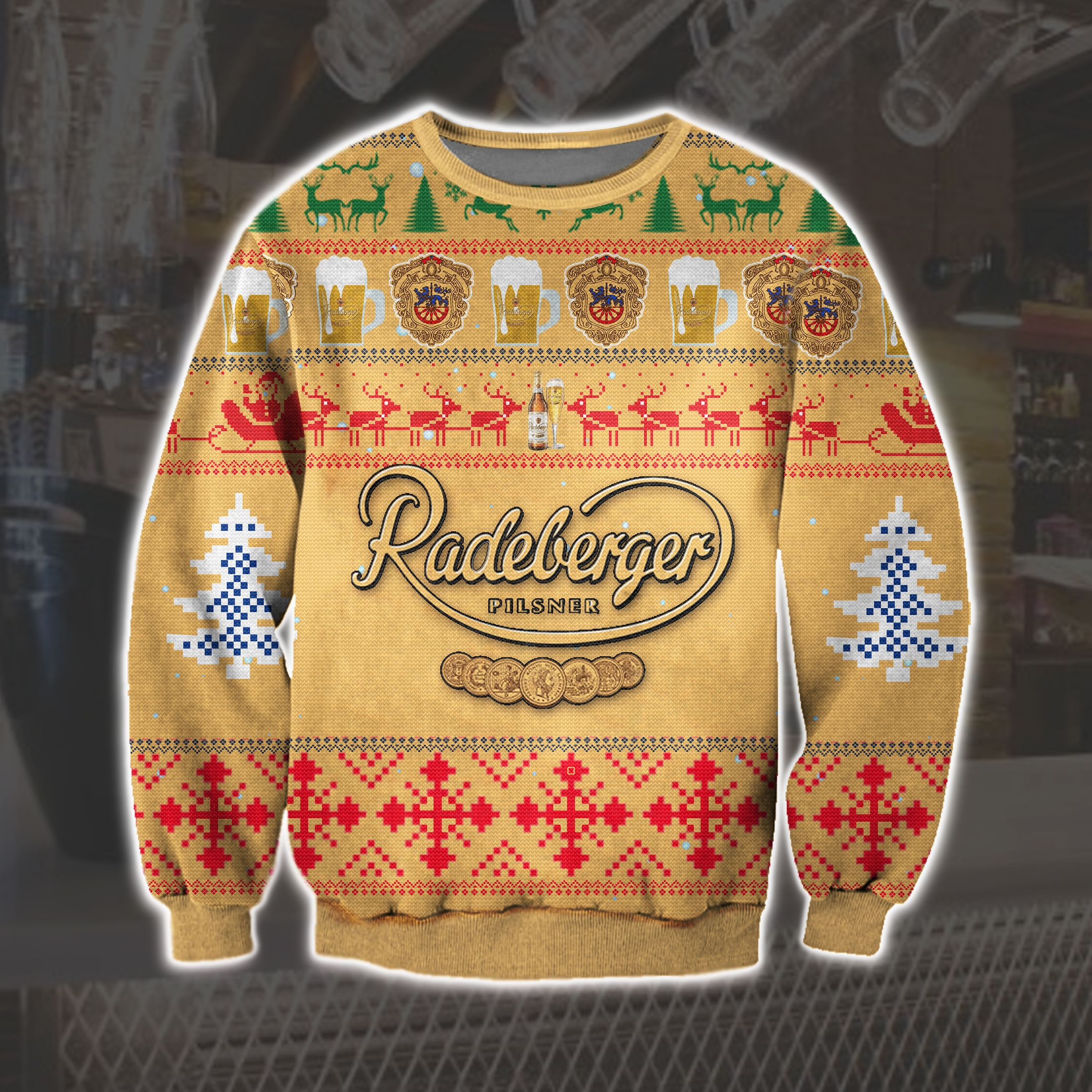 Radeberger Pilsner Beer Knitting Pattern 3D Print Ugly Christmas Sweater
