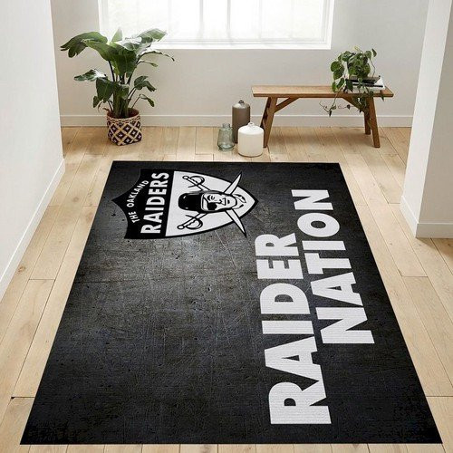 Raider Nation Grey Logo Rectangle Area Rug – Full Print Carpet For Living Room & Bedroom Home Decor