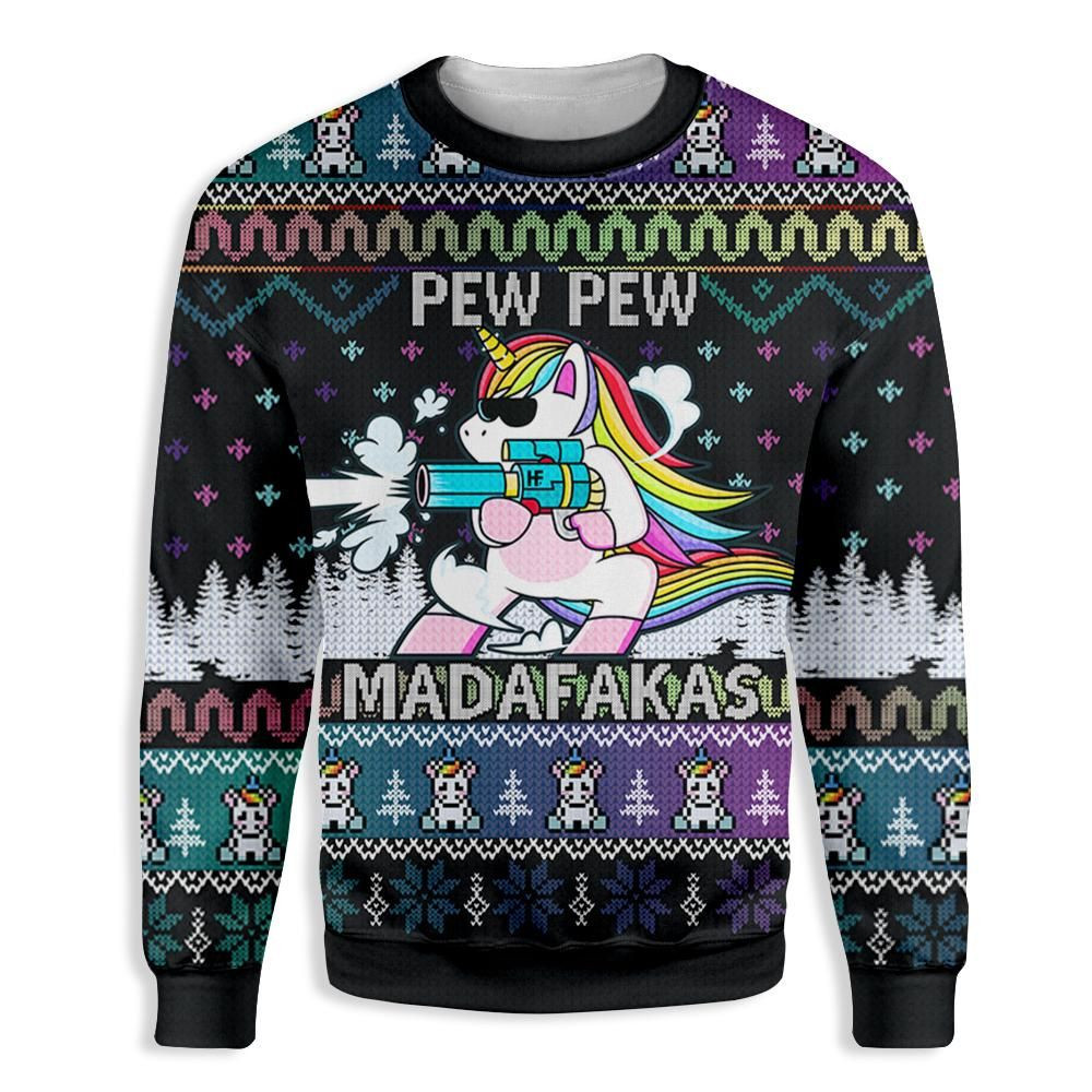 Rainbow Pew Pew Madafakas Ugly Christmas Sweater,
