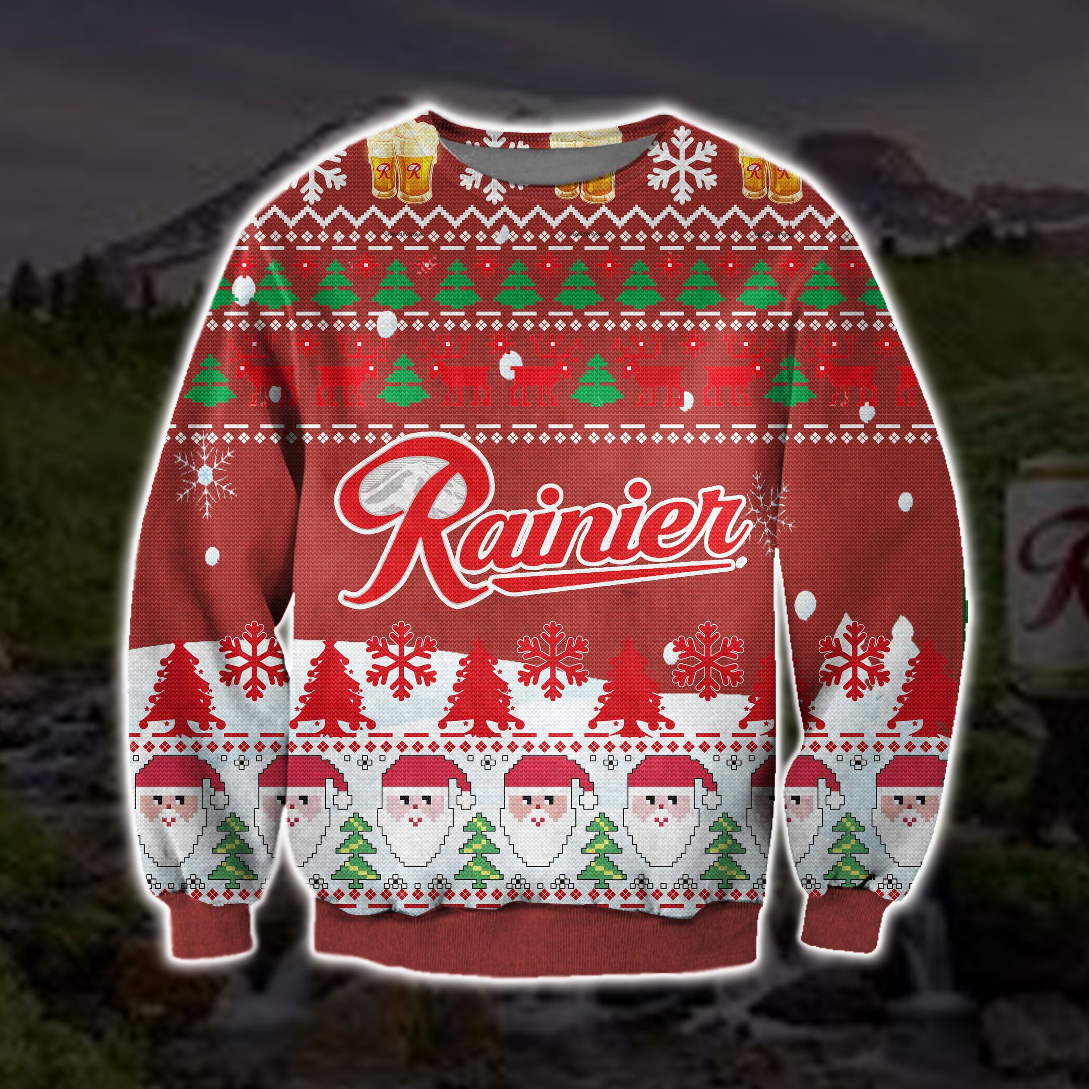 Rainier Beer Knitting Pattern 3D Print Ugly Christmas Sweater