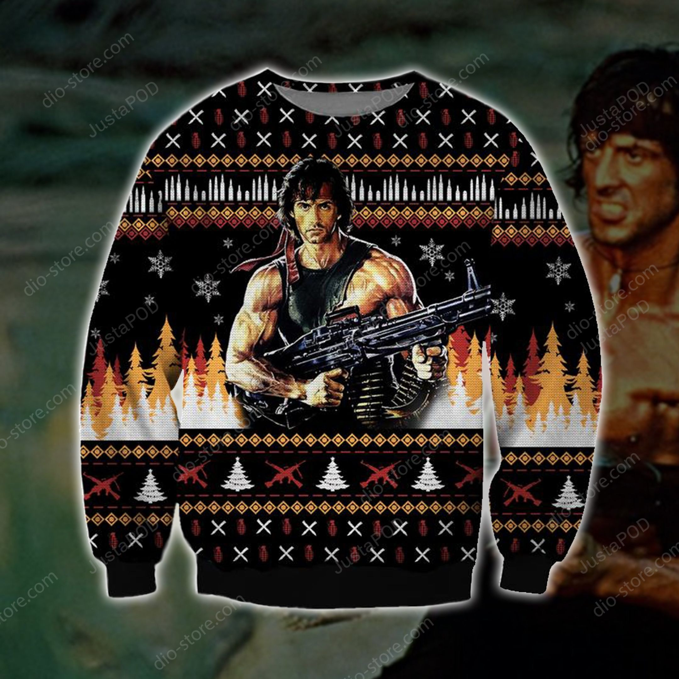 Rambo Knitting Pattern 3D Print Ugly Christmas Sweater, Perfect Holiday Gift