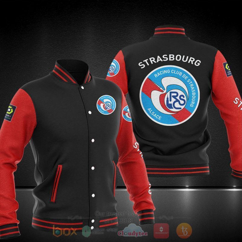 RC Strasbourg Alsace Black Red Varsity Baseball Jacket for Men & Women | Soccer Team Fan Gift