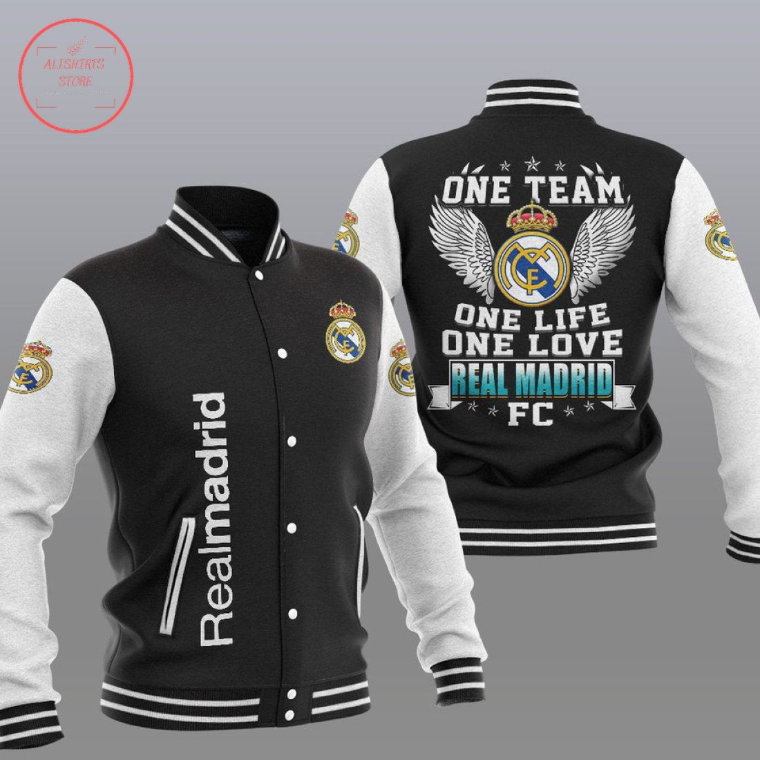 Real Madrid One Team Varsity Baseball Jacket for Men & Women | Soccer Team Fan Gift