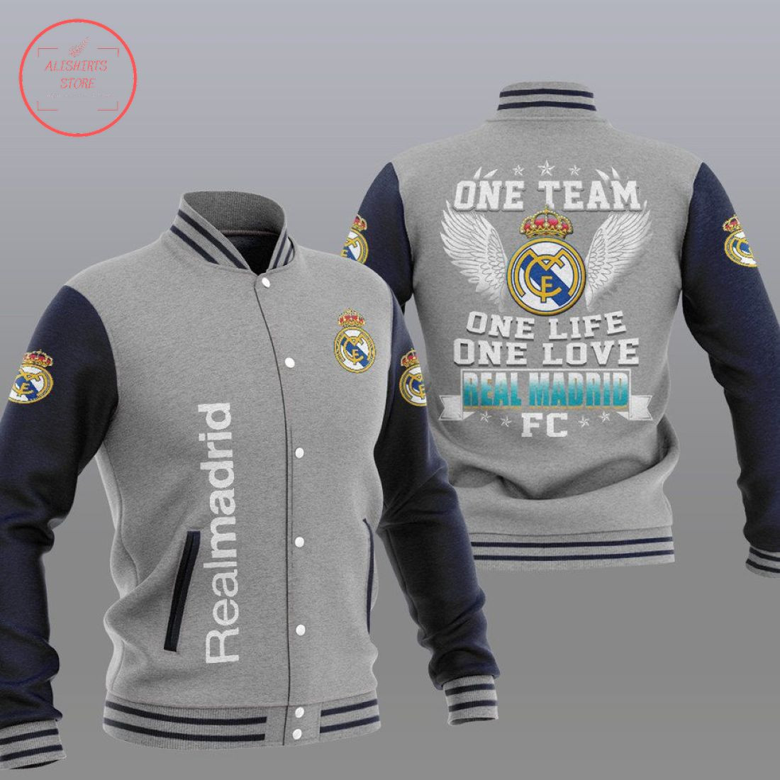 Real Madrid One Team Varsity Baseball Jacket for Men & Women | Soccer Team Fan Gift