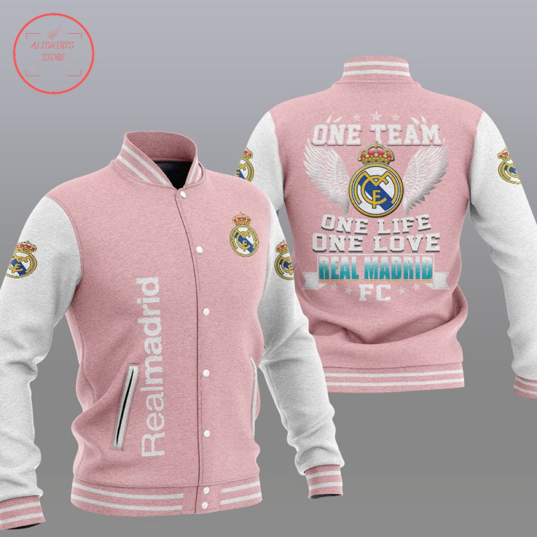 Real Madrid One Team Varsity Baseball Jacket for Men & Women | Soccer Team Fan Gift