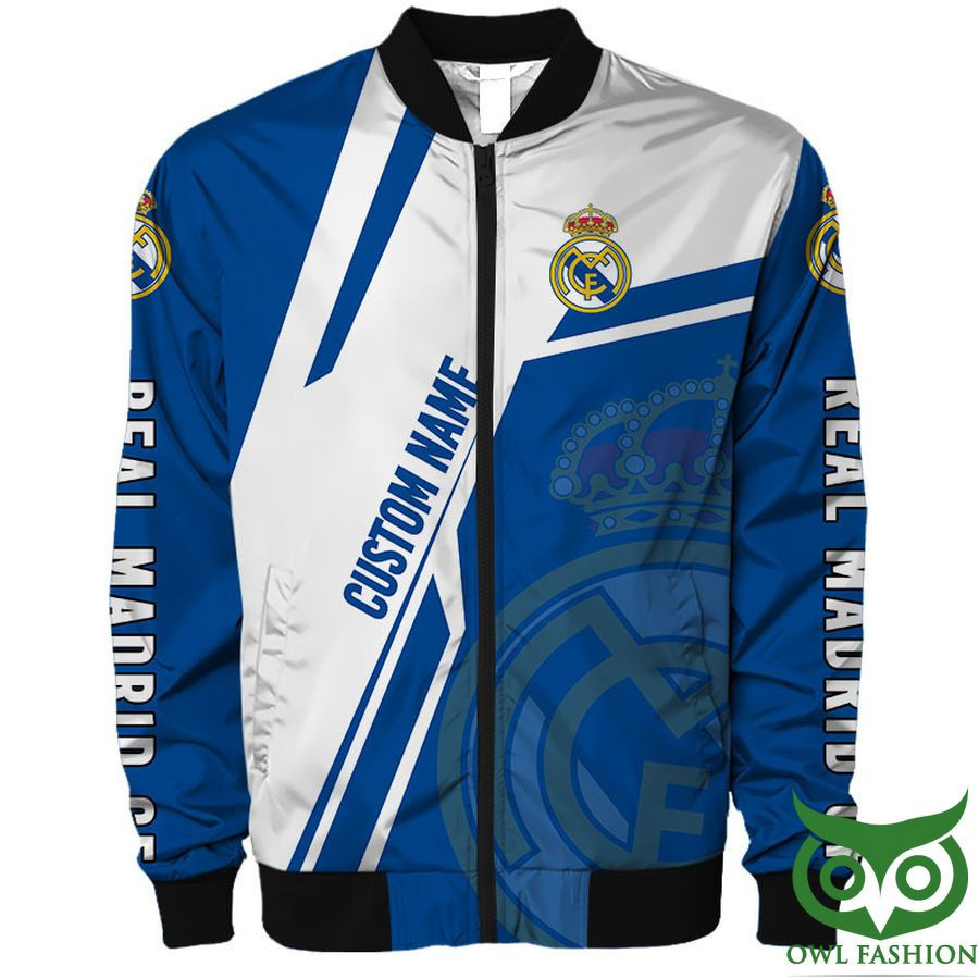 Real Madrid Personalized Blue White Logo Bomber Jacket | Streetwear Jacket for Men & Women | Fan Gift