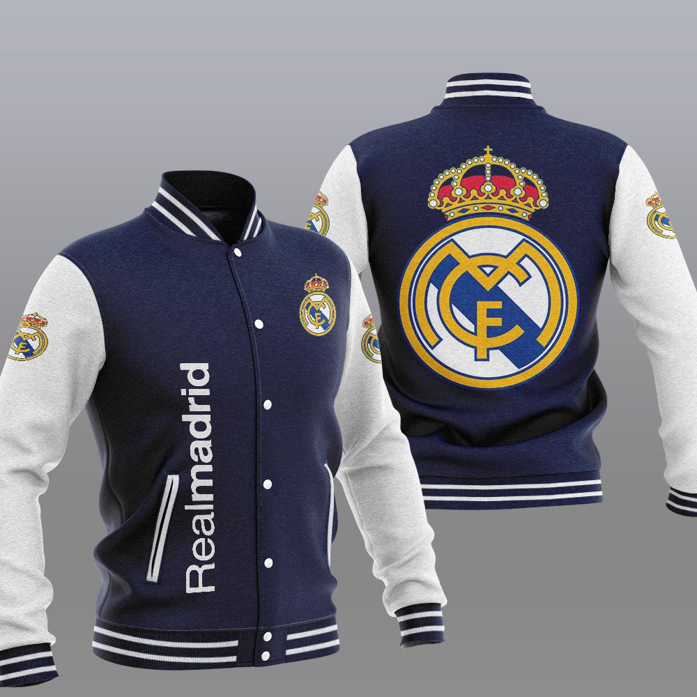 Real Madrid Varsity Baseball Jacket for Men & Women | Soccer Team Fan Gift