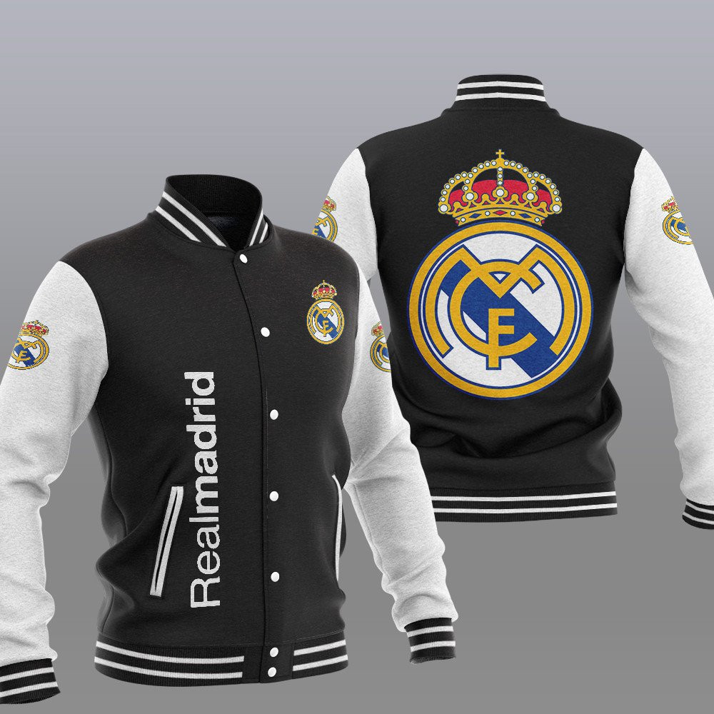 Real Madrid Varsity Baseball Jacket for Men & Women | Soccer Team Fan Gift